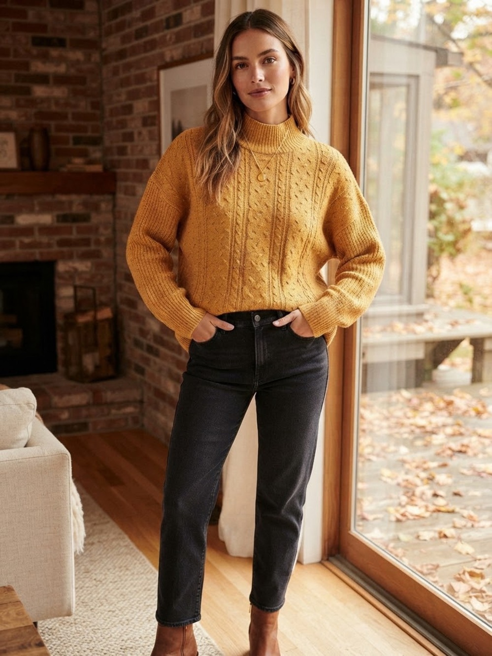 Joe Fresh Mustard Yellow Speckled Cable Knit Mock Neck Sweater Woman’s Size XL